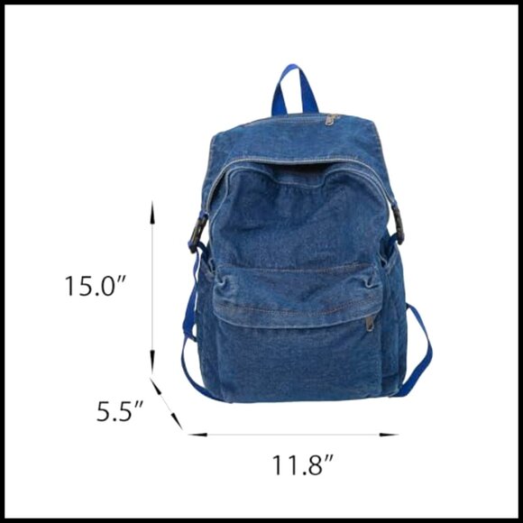 Retro Denim Backpack Y2K Aesthetic Lightweight Daypack Casual Shoulder Bag main image 6